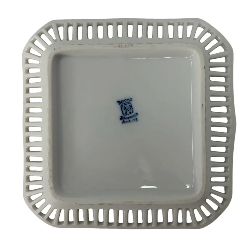 Vintage Schumann Bavaria Reticulated Porcelain Trinket Dish Courting Couple